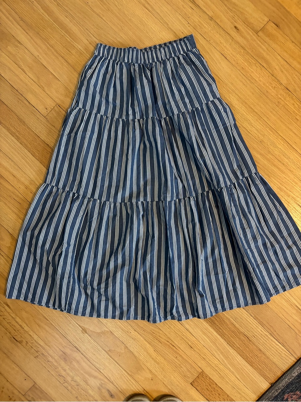Old Navy Blue and White Striped Tiered Maxi Skirt | Size Small